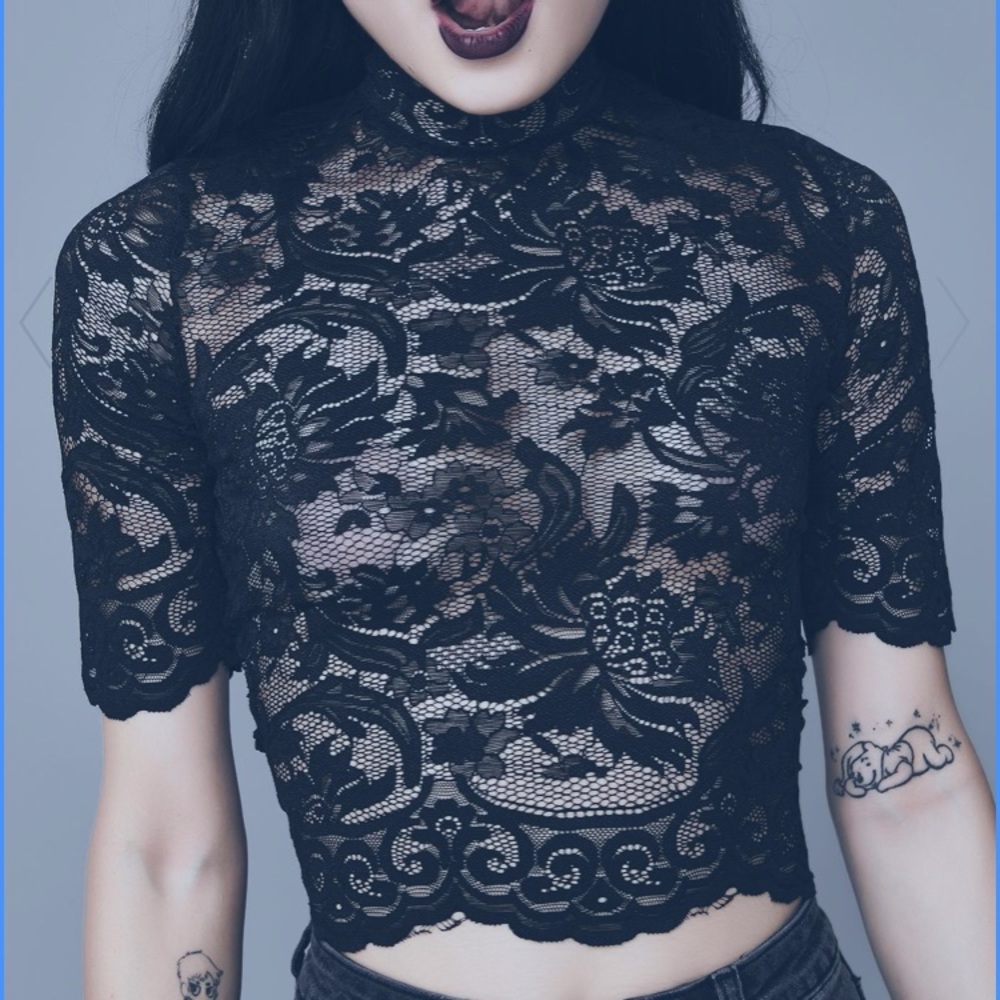 LAST CHANCE ☀️ MIDNIGHT OMINOUS TRANCE LACE TOP Dolls Kill